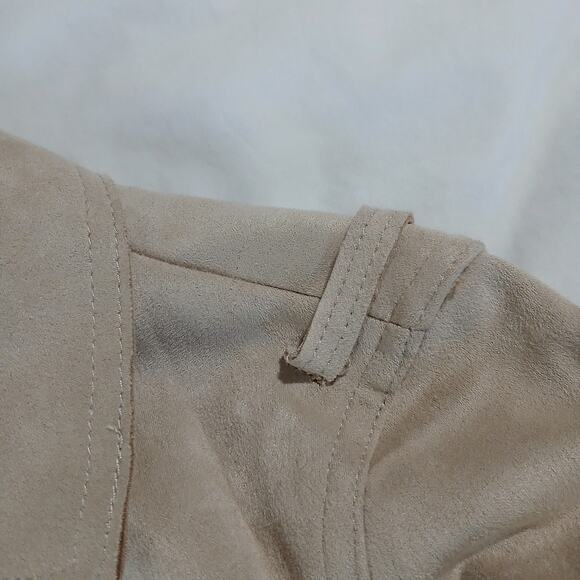 Magaschoni Large Faux Leather/Suede Beige Wrap Trench Coat Mid-Weight SOFT - Picture 13 of 13